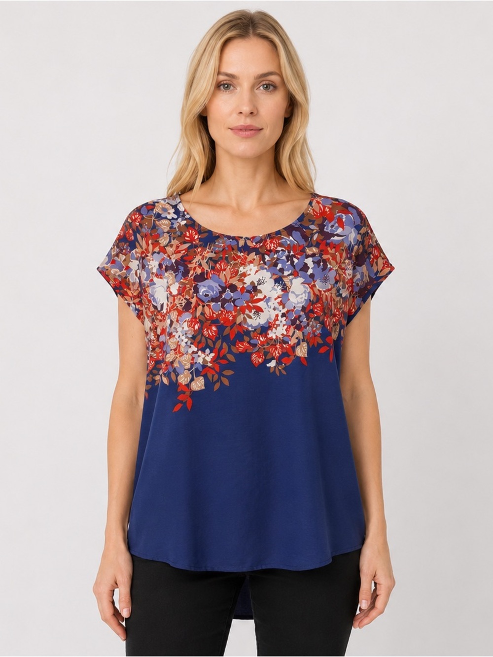 MARKET & SPRUCE Zayit Zip Back Floral Blouse Top Navy Size Large